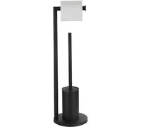 Soporte para escobilla de baño de pie con Soporte para Papel higiénico, Soporte para pañuelos de acero Inoxidable, escobilla para Inodoro, versión negra