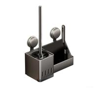 Soporte para escobilla de baño montado en la pared con estante de almacenamiento y soporte de ventosa, incluye soporte elevado para cepillo para flujo de aire y espacio de almacenamiento organizado (B