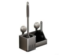 Soporte para escobilla de inodoro con ventosa, juego de cepillos de limpieza de baño montado en la pared, mango largo sin taladro para limpieza de grietas (A)