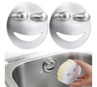 Soporte para esponja, 2 piezas de acero inoxidable con cara sonriente para fregadero de cocina, soporte de esponja compatible con Scrub Daddy