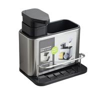 Soporte para esponja de jabón - Estante para lavabo con dos compartimentos, organizador de vajilla de metal, accesorio fiable para detergentes líquidos, cepillos, estropajos | Moderno cesto para