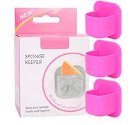Soporte para esponja de maquillaje, soporte para esponja cosmética autoadhesivo de silicona con diseño de orificio de drenaje para espejo de tocador de baño, 3 uds. (Rosa roja)