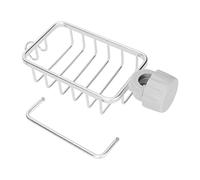 Soporte para esponja para grifo, estante de almacenamiento para grifo de cocina, estante de drenaje colgante con estante para toallas, organizador para fregadero de cocina, ahorro (Plata)