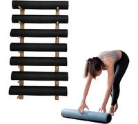 Soporte para esterilla de yoga de 7 capas montado en la pared, estante que ahorra espacio para gimnasio en casa, colchonetas de yoga y fitness, maximiza el espacio y la e entrenamiento