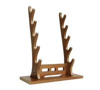Soporte para flauta de madera, soporte de exhibición de 5 niveles para mesa, acabado de caoba natural con ranuras forradas de terciopelo y arquitectura vertical escalonada para colección, sala de