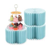 Soporte para Flores de cartón,3 Soportes cilíndricos Redondos de Papel,jarrones de Columna de cartón para Fiestas con Placa acrílica,Columnas de Papel Plegables para Bodas(Azul Claro,H 20cm)