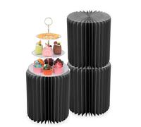 Soporte para Flores de cartón,3 Soportes cilíndricos Redondos de Papel,jarrones de Columna de cartón para Fiestas con Placa acrílica,Columnas de Papel Plegables para Bodas(Negro,H 40cm)