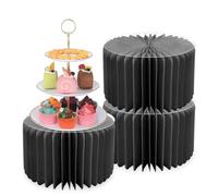 Soporte para Flores de cartón,3 Soportes cilíndricos Redondos de Papel,jarrones de Columna de cartón para Fiestas con Placa acrílica,Columnas de Papel Plegables para Bodas(Negro,H 20cm)