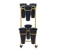 Soporte para flores, expositor de metal para flores, soporte para plantas de jardín exterior con estantes de 2 niveles para floristerías y jardinería, 6 barriles, estante dorado - cubo negro - 2 cap