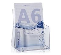 Soporte para folletos de mesa DIN A6 para folletos y folletos como práctico soporte para tarjetas postales en formato vertical. Soporte transparente para folletos para su publicidad impresa.