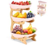 Soporte para frutas de 3 pisos con soporte de bambú, plástico, frutero de plástico, cesta de frutas y plato para servir, soporte para frutas, soporte para frutas, estante para servir frutas, con