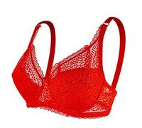 Soporte para garganta con armazón para mujer, sexy, sujetador para mujer, encaje, push up de gran tamaño, colores puros, lencería francesa Bralette a la moda clásica básica casual sujetador, rojo, 95C