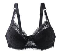Soporte para garganta con armazón para mujer sexy, sujetador para mujer, encaje, sujetador, colores puros, lencería francesa Bralette a la moda clásica básica 2025 casual sujetador, Negro , 90C