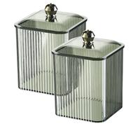 Soporte para hisopos de algodón, recipiente para hisopos de algodón, 2 piezas, 3x3x4, soporte para PET verde transparente con tapa, hilo dental/lápiz labial/Qtip a prueba de polvo para baño, sala de