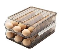 Soporte para huevos con desplazamiento automático para frigorífico, contenedor almacenamiento huevos apilable plástico, caja bandeja huevos transparente reutilizable con tapa, organizador (2 capa)