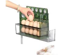 Soporte para huevos de 30 huevos para puerta lateral del refrigerador con tapa abatible automática y almacenamiento vertical de plástico PET con fecha (verde translúcido)