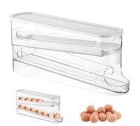 Soporte para Huevos de Nevera, Hueveras para Frigorífico, Dispensador De Huevos Enrollable Automático De 2 Pisos, Organizador de Huevos Reutilizable, Material PET, Para Nevera, Organizador