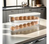 Soporte para huevos para frigorífico, PRITOK 2 capas automático para frigorífico, dispensador de huevos enrollable, organizador de huevos apilable, dispensador de huevos de plástico transparente,