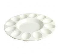 Soporte para huevos rellenos, bandeja de cerámica para huevos de 10 pulgadas, plato redondo con 12 agujeros, base antideslizante, ideal para fiestas, reuniones navideñas, cocina, encimera, exhib