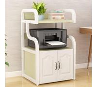 Soporte para impresora con gabinete de almacenamiento, mesa multifuncional para impresora de fax, escáner, archivos, libros y microondas, elegante estante audiovisual y diseño de ahorro de espacio