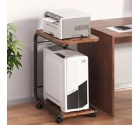 Soporte para impresora debajo del escritorio marrón con 2 niveles de almacenamiento, mesa auxiliar rodante móvil para torre de PC, trituradora, fax, escáner, ahorro de espacio