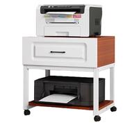 Soporte para impresora móvil, carrito compacto de 2 niveles con estante de almacenamiento y cajón, estante de impresora resistente para reproductor multimedia y escáner