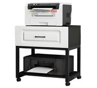Soporte para impresora móvil, carrito compacto de 2 niveles con estante de almacenamiento y cajón, estante de impresora resistente para reproductor multimedia y escáner