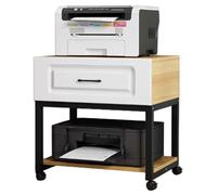 Soporte para impresora móvil, carrito compacto de 2 niveles con estante de almacenamiento y cajón, estante de impresora resistente para reproductor multimedia y escáner