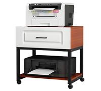 Soporte para impresora móvil, carrito compacto de 2 niveles con estante de almacenamiento y cajón, estante de impresora resistente para reproductor multimedia y escáner