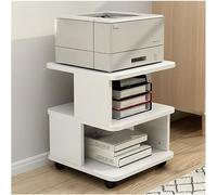 Soporte para impresora móvil con ruedas de bloqueo, estante de almacenamiento de 3 niveles para espacios pequeños, carrito de archivo para el hogar y la oficina, mesa auxiliar compacta, color blanco