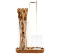 Soporte para incienso 2 en 1 con receptor de cenizas de cristal extraíble, soporte para varillas de incienso con base de madera de goma, soporte para meditación, yoga, decoración del hogar, oficina