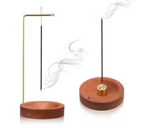 Soporte para incienso, 2 en 1, hecho a mano, de madera, redondo, base de incienso, diseño moderno con bobina de cono, 9 agujeros, quemador de incienso para decoración del hogar, oficina, yoga,