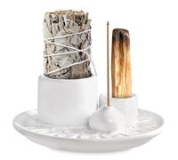 Soporte para incienso 4 en 1, cuenco de incienso para cada incienso, soporte de palo santo, soporte para incienso de cerámica, soporte para varillas de incienso, salvia blanca para ahumar para yoga,