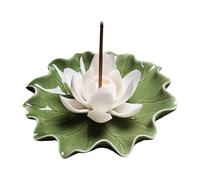 Soporte para incienso de cerámica, cuenco en forma de flor, quemador de incienso con base en forma de hoja, para áreas de yoga y spa, salas de estar y dormitorios, salas de meditación, así como