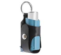 Soporte para inhalador para niños, llavero para inhalador, espaciador y soporte con hebilla de metal, funda ligera y protectora de piel sintética para inhalador de viaje, uso diario, Negro , ver