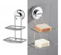 Soporte para jabonera, estante de ducha de baño, bandeja de acero cromado de doble capa con fuerte succión para azulejos, espejo de vidrio, uso en la cocina