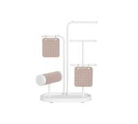 SONGMICS Soporte para Joya, Organizador de Joya, Expositor de Joya con Marco de Metal, 2 Tablas Pendientes, 4 Varillas de Colgar, para Collares Pendientes Pulseras Relojes, Blanco Nube JJS025W01