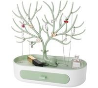 Soporte para Joyas con Cajones, Arbol de Joyas para Niñas, Soporte para Joyas de Plástico, Soporte para Pendientes, Soporte de Anillo y Soporte para Cadena (Verde & Blanco)
