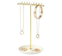 Soporte para joyas con ganchos y bandeja metálica para mujeres y niñas, expositor organizador para collares | Para collares pendientes, anillos, relojes, decoración del hogar, dormitorio