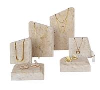 soporte para joyas Conjunto de exhibición joyería mármol blanco con diseño ranura for collares, pendientes, anillos