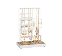 SONGMICS Soporte para Joyas, Organizador de Joyas, Expositor de Joyas, Marco de Metal, Bandeja de Terciopelo, para Collares, Pulseras, Anillos, Regalo, Blanco Mate JJS028W01