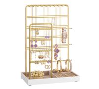 SONGMICS Soporte para Joyas, Organizador de Joyas, Expositor de Joyas, Marco de Metal, Bandeja de Terciopelo, para Collares, Pulseras, Anillos, Regalo, Dorado Pálido JJS028A01
