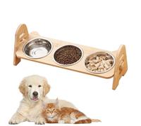 Soporte Para La Comida Del Gato - Contenedor De Alimentación Inclinada Con 3 Cuencos De Acero Inoxidable - Estación De Alimentación Elevada | Para El Salón De La Cocina L Apartamento Comedor L He
