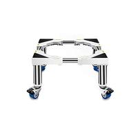Soporte para lavadora con 4 ruedas de bloqueo, longitud ajustable de 65 a 80 cm, bandeja móvil para secadora y refrigerador, rodillo resistente para muebles para un fácil movimiento, color blanco