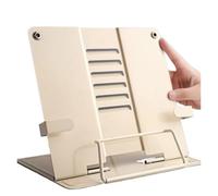 Soporte para lectura Metal Book Stand Adjustable Cookbook Document Reading Rest Foldable Desk Holder Heavy Duty Display(Beige)