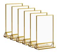 Soporte para Letreros de Acrílico 12,7x17,8cm,5x7''Marcos de Imágenes Transparentes con Bordes de oro y Soporte Vertical,Menú de la mesa de Doble cara para Números de mesa de bodas,6 Unidades