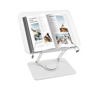 Soporte para Libros de Lectura, Acrílico Soporte de Mesa para Libros de Cocina con Base Giratoria de 360° y Clips, 4,4-39 cm Ajustable Reposa Libros, Plegable Atril de Mesa para Recetas Tablet