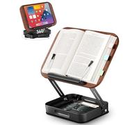 Soporte para libros de lectura, soporte para libros con almacenamiento y base giratoria de 360°, soporte ajustable para libros de texto, soporte de lectura plegable para libros de cocina, recetas