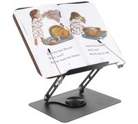 Soporte para libros marrón, giratorio 360°, altura regulable de 4,4 a 39 cm, mesa de lectura plegable de acero al carbono para leer, cocinar, estudiar y enseñar