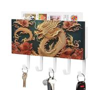Soporte para llaves con diseño de dragón chino para pared, colgador adhesivo con 5 ganchos, organizador de almacenamiento de llaves de cuero PU para montaje en pared, gancho para toallas para entrada